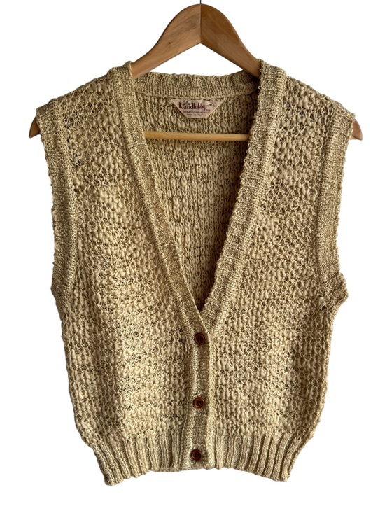 Landlubber Sweaters - Vintage Landlubbers Textured Open Knit Sweater Vest Sz Small Tan Beige Boho EUC